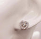 Halo Heart Moissanite Sterling Silver Stud Earrings with heart-shaped stones and halo design.