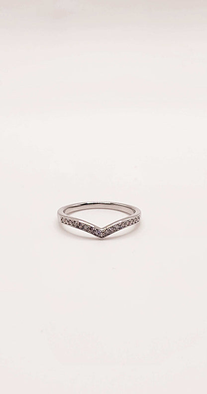 V-Shaped Moissanite Half Eternity Sterling Silver Wedding Band Stackable Ring