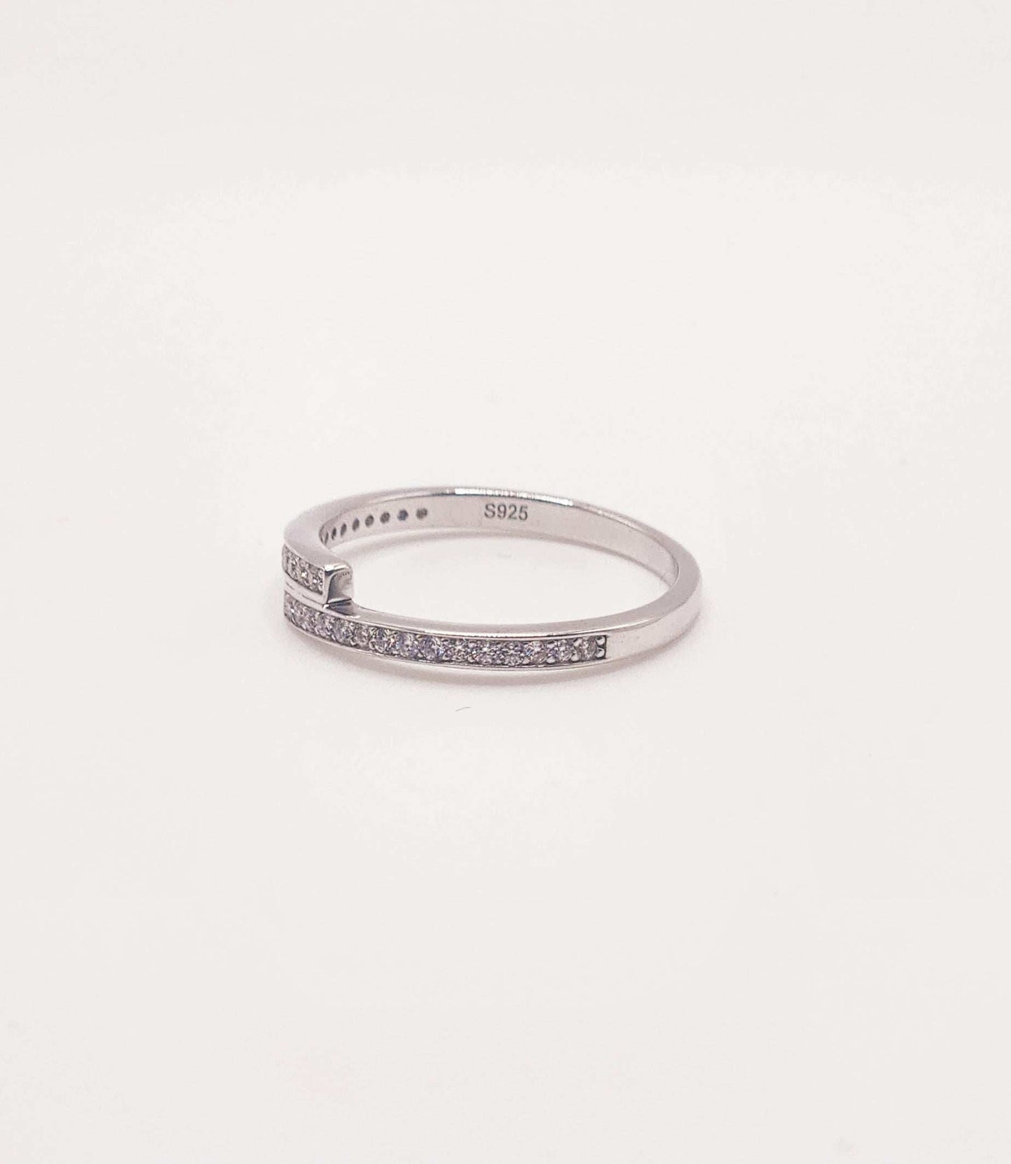 Layered Moissanite Pave and Sterling Silver Band with Round Stones