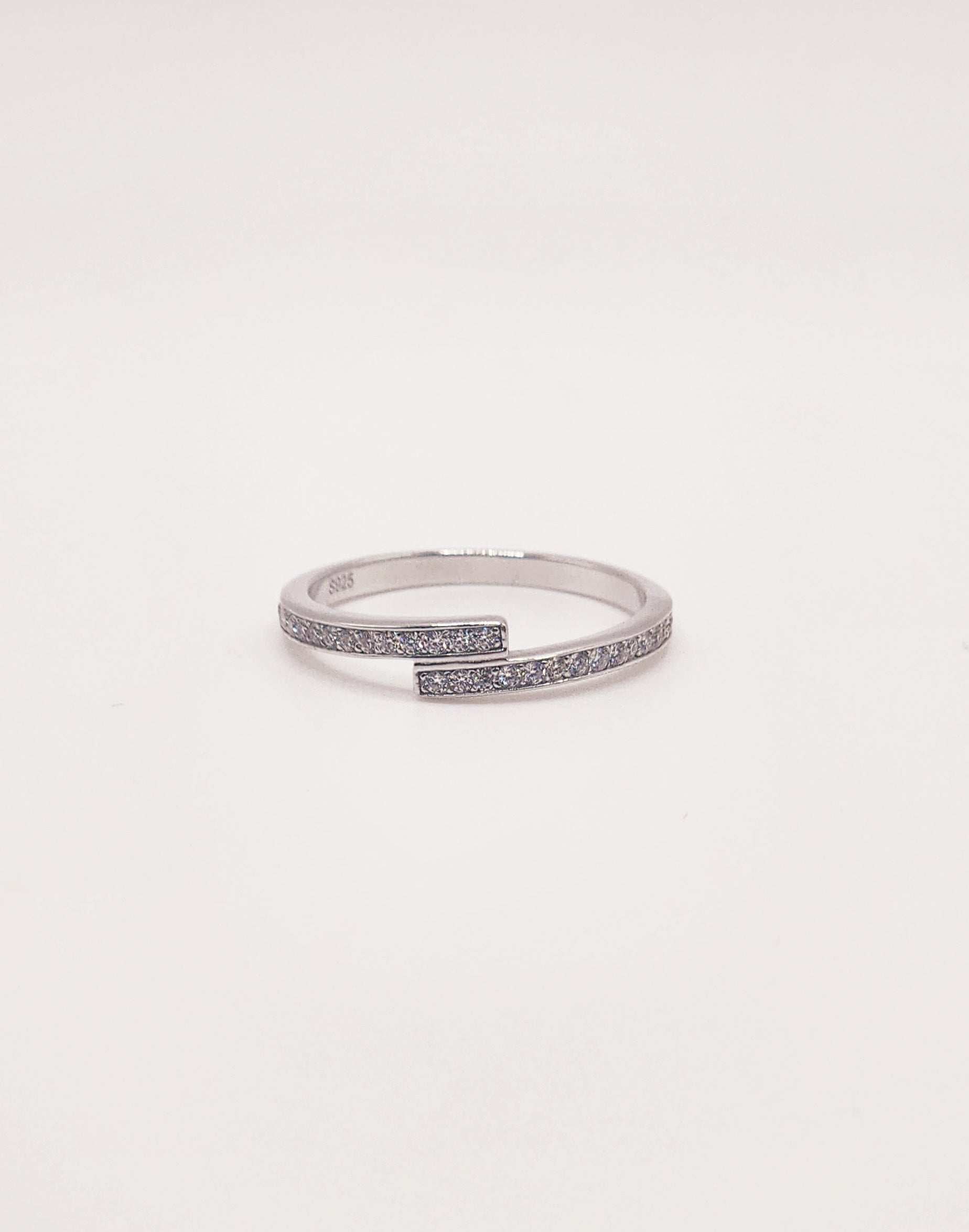 Layered Moissanite Pave and Sterling Silver Band with Rhodium Finish