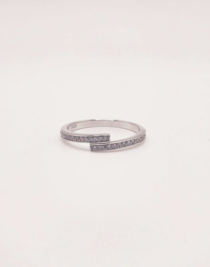 Layered Moissanite Pave and Sterling Silver Band with Rhodium Finish