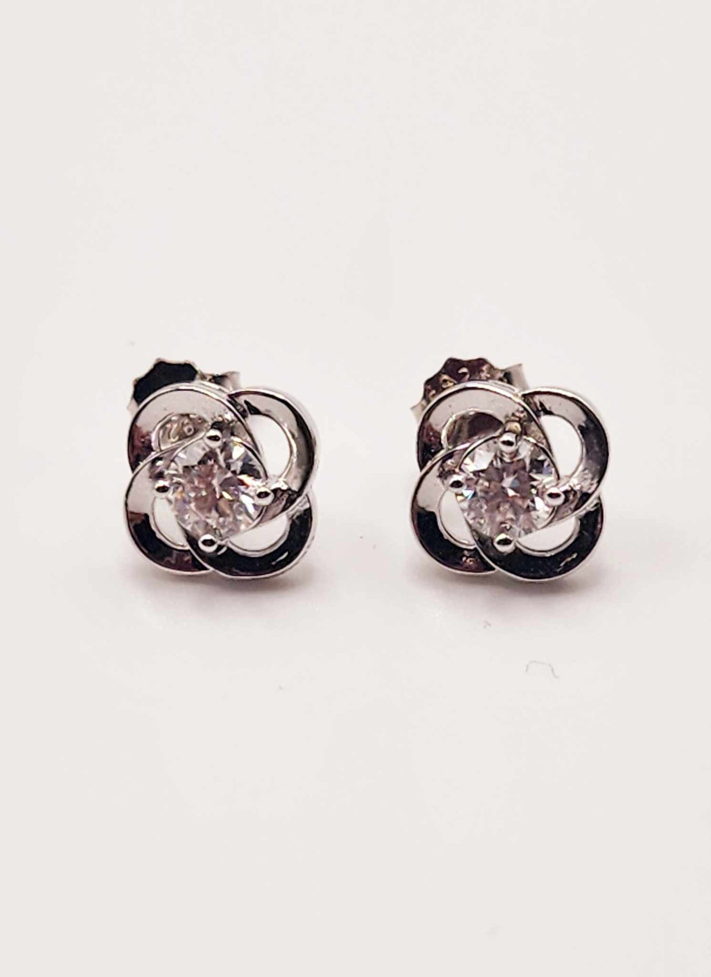 Silver and Zircon Knot Stud Earrings