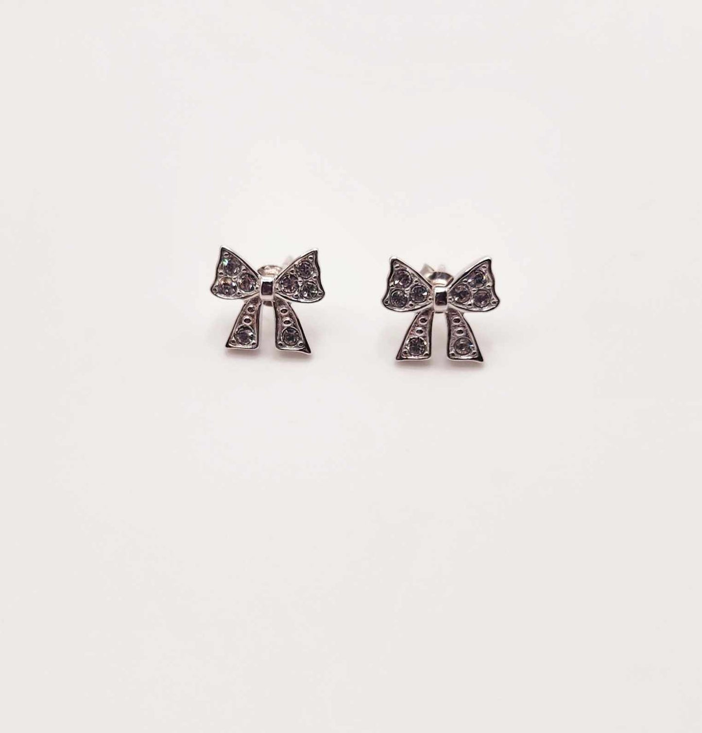 Silver Dainty Pave Bow Earrings