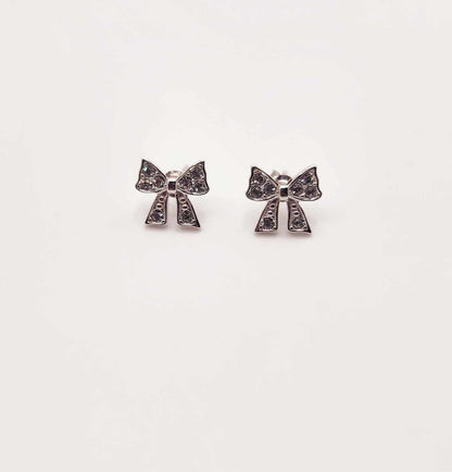 Silver Dainty Pave Bow Earrings