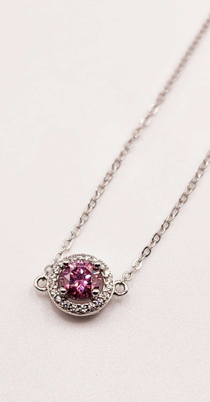 Halo Pink Sapphire Bracelet with lab-created pink sapphire, halo design, 925 sterling silver.