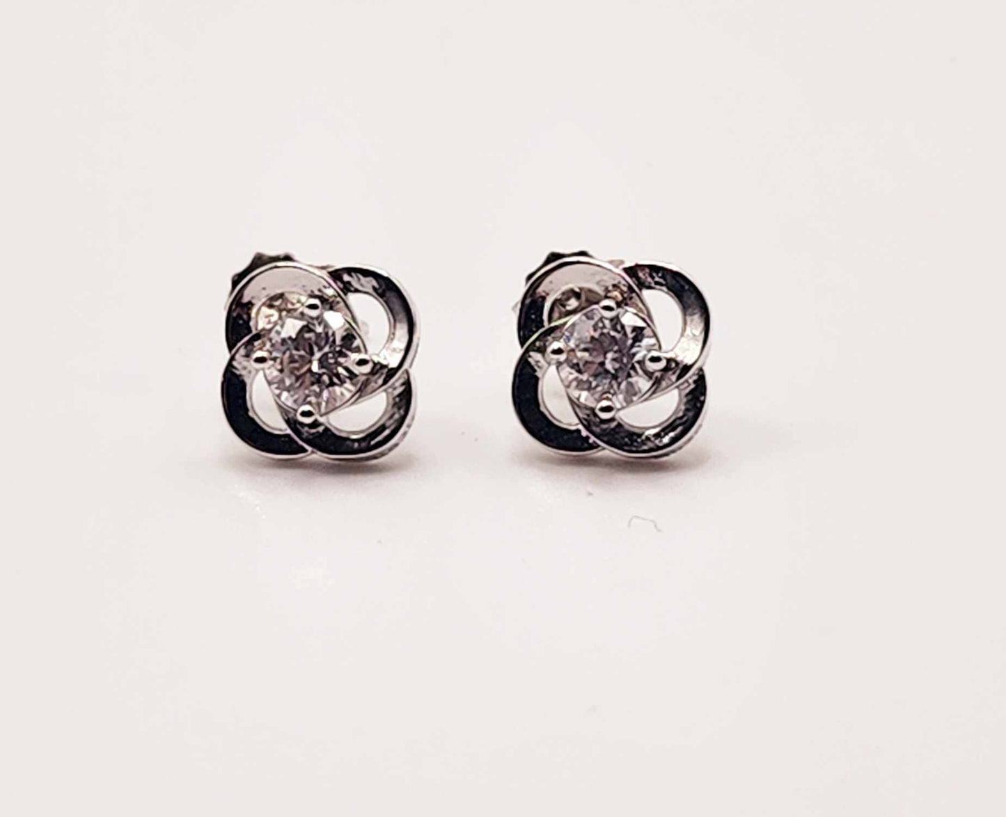 Silver and Zircon Knot Stud Earrings