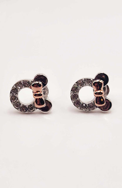 Minnie Mouse Inspired Pave Stud Earrings with rhinestone bow in sterling silver.