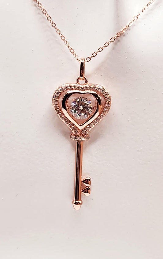 925 Silver Rose Gold Plated Key Pendant Necklace