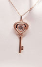 925 silver rose gold plated key pendant necklace with moissanite stone.