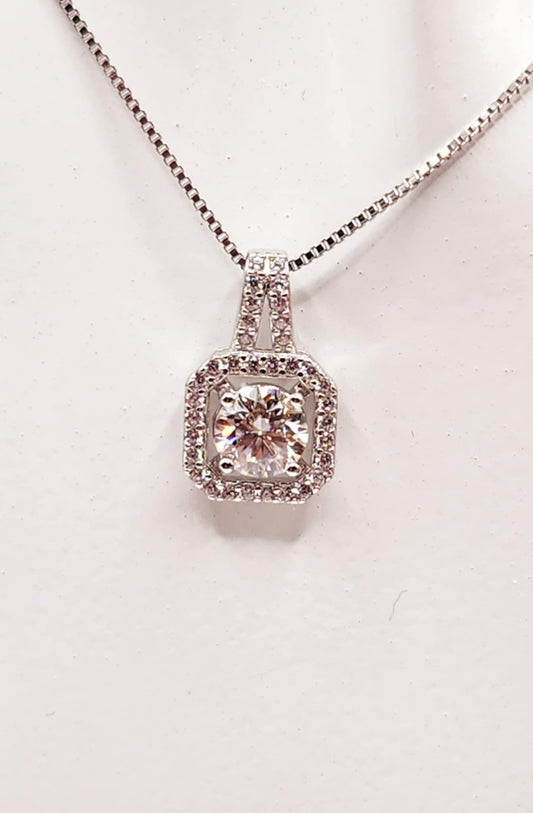 Moissanite Gemstone with Surrounding Halo Pendant Necklace