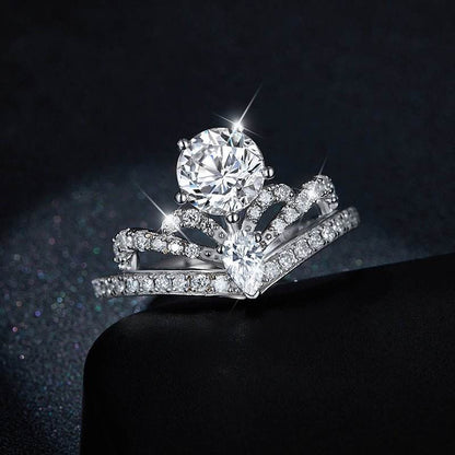 The Crown Multi Row Ring with Sparkling Gemstones and Silver - Moi - Glam Boutique